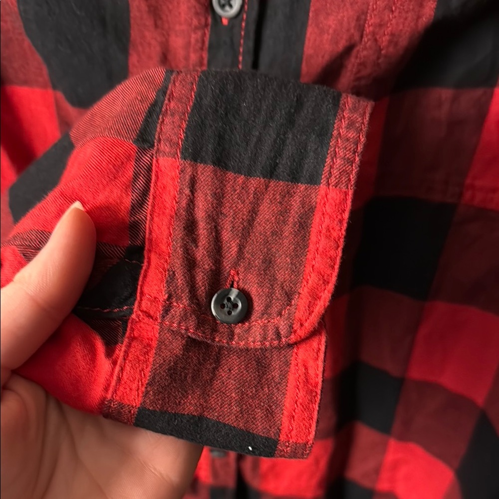 SO Cozy Flannel Red and Black Checkered Gingham Button Up Shirt - Picture 3 of 4